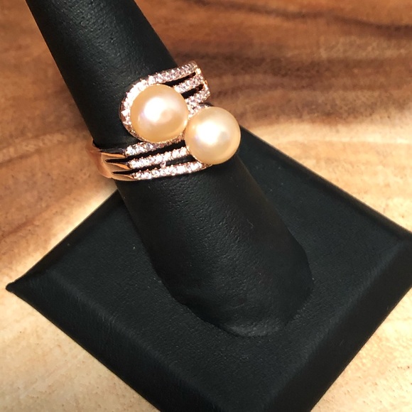 Freshwater Pearl Peach, Simulated White Diamond - Picture 3 of 8